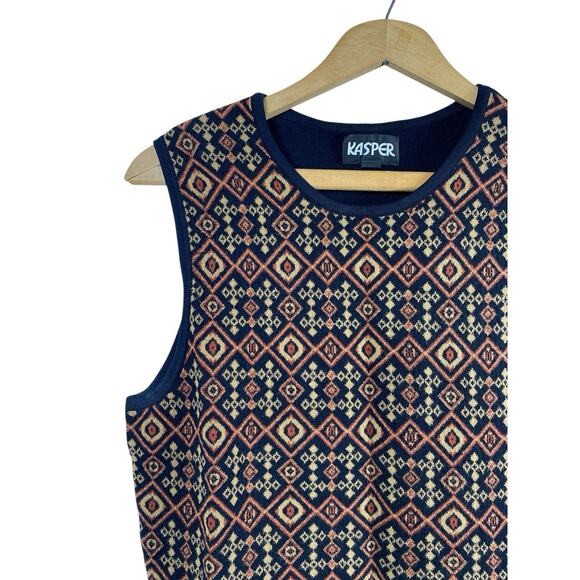 Vintage Kasper Knit Sweater Tank Top 90s Geometric Dark Academia Old Money 10 - Picture 4 of 10